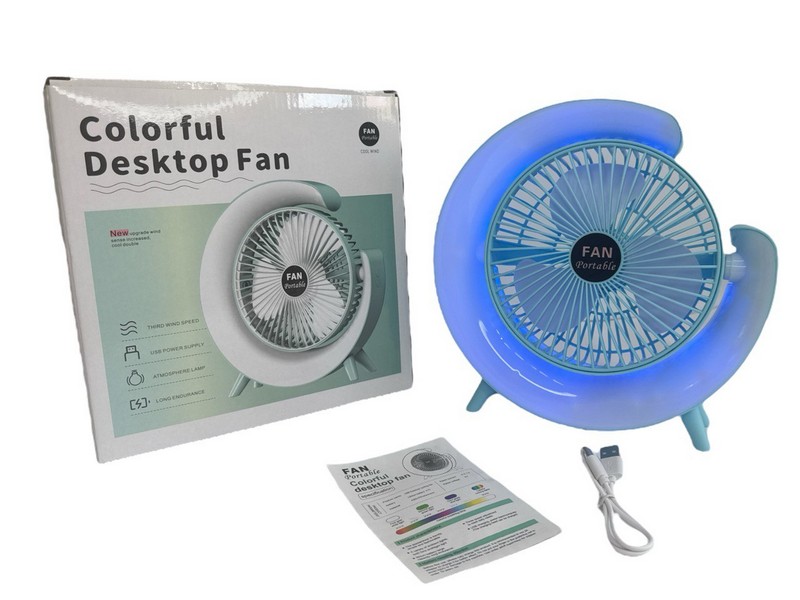 Вентилятор настільн. на ніжках з 9підсвічками зарядж. 3кол. (24*24*)см №F16 (40) (шт.)