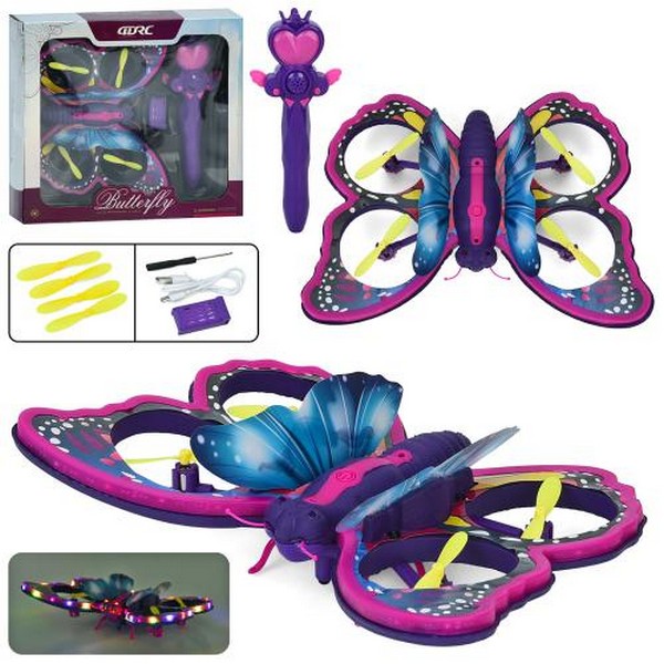 Квадрокоптер 4D-V40 (6шт) р/к, метелик (пінопласт+пластик), 21,5-16,5-7см, акум, світло, запасні лоп (шт.)