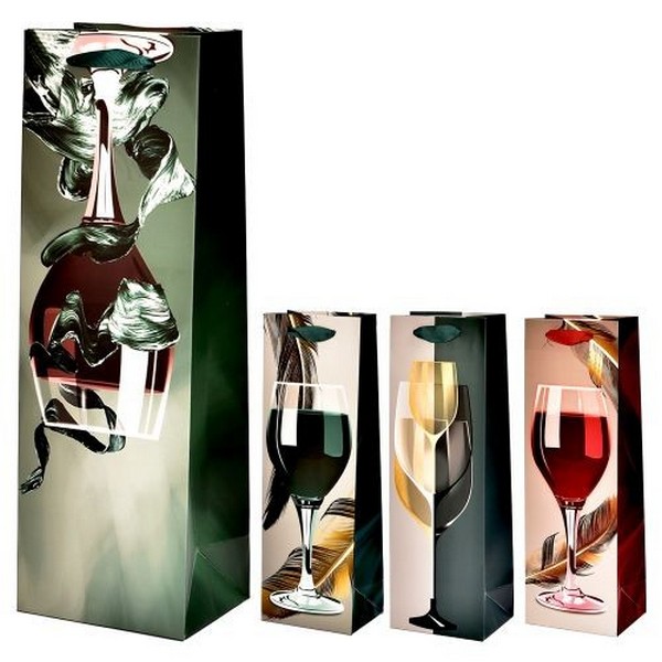 Пакет подарунковий паперовий під пляшку "Wineglass" 12*9*36см R91126 (360шт) (шт)