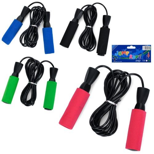 Скакалка MS 0186-2 (100шт) 280см,мотузка гума, ручки-EVA, підшипник, 4 кольори, в пакеті, 14-21-3см (шт)