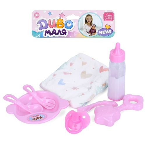 Аксесуари для ляльки YL205H-DM-UA (60шт) тарілка ложки, вилка, пляшка, брязкальце, соска, підгузник, (шт)