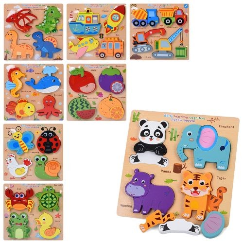 Дерев'яна іграшка Пазли MD 0771 (50шт) 4в1, назві англ., 8 видів, у пакеті, 18-18-1см (шт)