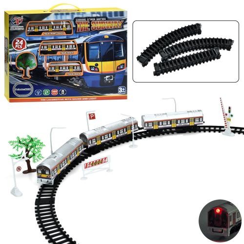Залізниця JHX5716 (18шт) 462см, локомотив, 2 вагони, звук, світло, дорожні знаки, 24дет, на бат-ці, (шт)