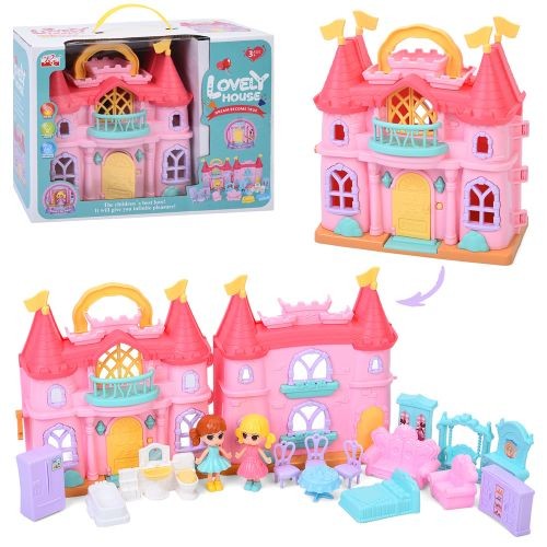 Замок 962 (18шт) принцеси, 23-12-в24см, меблі, фігурки 2шт 10см, гойдалка, в кор-ці, 32,5-25-13,5см (шт)