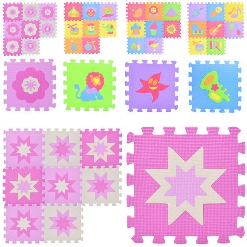Килимок Мозаїка MR 1271-76-77-79 (12шт) EVA, 9дет, (9мм, 30-30см), 2 види(квіти, зірки), в пакеті, 3 (шт)