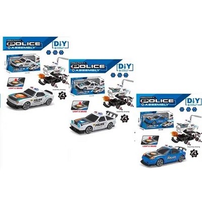 Конструктор 8811-1-2-3 (48шт) на шурупах, машина 21см, поліція, звук, світло, гайк.ключ, 3 види, бат (шт)