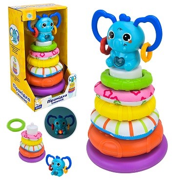 Пірамідка муз. арт. PL-724-85 (36шт/2) "Сонячний зайчик",батар.у комплекті, кільця тканеві та пласт. (шт)