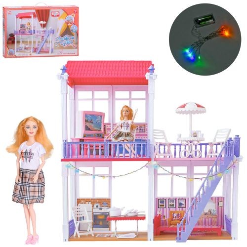 Будиночок 911 (6шт) 70-27-в74см, 2 поверхи, меблі, посуд, світло, лялька 28см, 114дет, на бат-ці, в (шт)