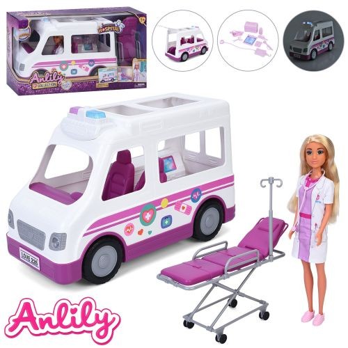 Лялька 636119 (8шт) лікарка, 28см, машина/швидка допомога (37см, звук, світло), каталка медична 25см (шт)