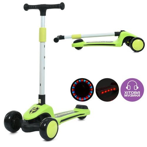 Самокат JR3-131-LGR (1шт)  Max-big, метал+пластик, 3 колеса PU, 2пер135мм світло, задн 90мм світло, (шт)
