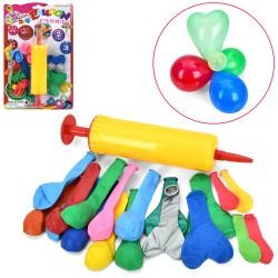 Повітряні кульки MK 5479 (100шт) 17шт, серце, насос, на листі, 17-29-4см (шт)