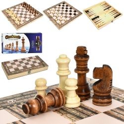 Шахи A0109 (20шт) дерев'яні, 33,5-33,5, 3в1(нарди, шашки), фігури дерев'яні, в кор-ці, 34-17,5-4см (шт)