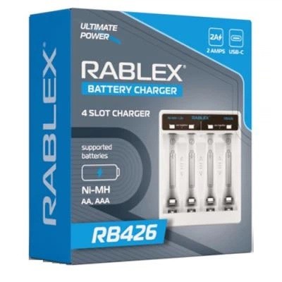 Зарядний пристрій Rablex RB426, 4xАА, ААА, 2A, Type-c (шт)