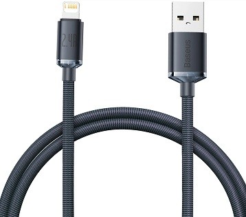 Кабель Baseus Crystal Shine Series Fast Charging Data Cable USB to iP 2.4A 2m Black (CAJY000101) (шт)