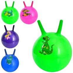 М'яч для фітнесу MS 4372 (30шт) з ріжками, 45см, 350г, мікс видів(динозаври), 4 кольори, у пакеті (шт)