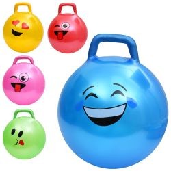 М'яч для фітнесу MS 4856 (30шт) 45см, з ручкою, смайл, 300г, 5видів/5 кольорів, у пакеті, 15-15-6см (шт)