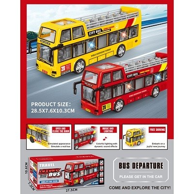 Автобус 2387 (24шт) двоповерховий, 27,5см, музика, звук, світло, їздить, 2 кольори, на бат-ці, в кор (шт)