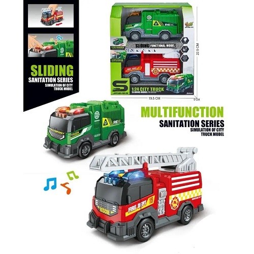 Транспорт спецслужб JS235-6 (24шт) інерц, 15см, 1:24, набір 2шт (сміттєвоз, пожежна машина), звук, с (шт)