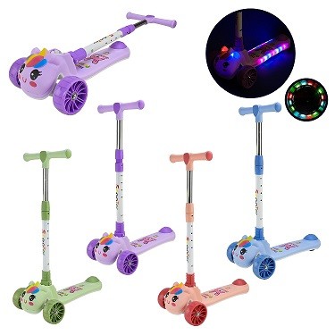 Самокат дитячий 3-х коліс  арт. SC2619 (10шт) складний, колеса PU муз.4 кольори, батар., світло, зву (шт)