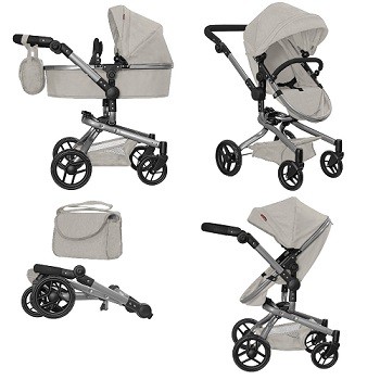 Коляска для ляльки 2в1 CARRELLO FORTUNA 9695 LIGHT GREY з сумкою метал.кор.54,5*14,5*38,5 /1/ (шт)
