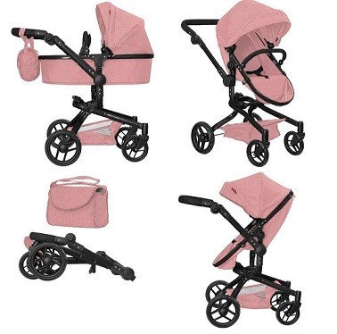 Коляска для ляльки 2в1 CARRELLO FORTUNA 9695 POWDER PINK з сумкою метал.кор.54,5*14,5*38,5 /1/ (шт)
