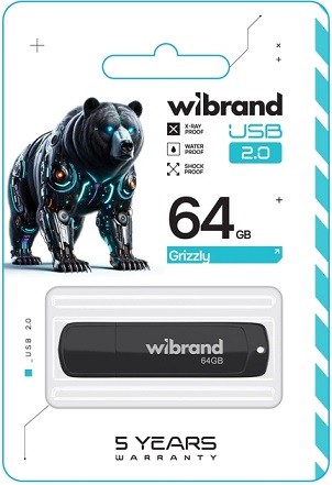 Флеш-накопичувач Flash Wibrand USB 2.0 Grizzly 64Gb Black (WI2.0/GR64P3B) (шт)
