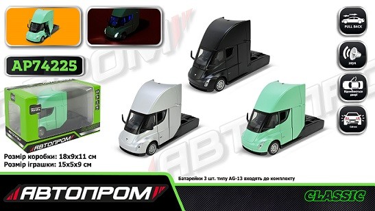 Машина мет. АВТОПРОМ арт. AP74225 (24шт/2) 1:32 Tesla semi truck head, батар,світло,звук,відкр.двері (шт)