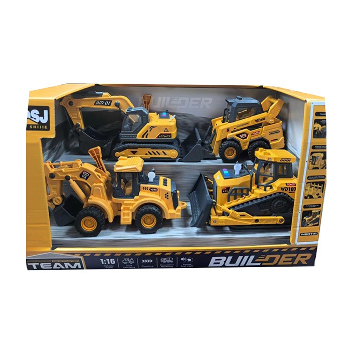 Будтехніка WD134 (4шт) інерція, набір 4шт (від 20см), 1:16, звук, світло, рухливі деталі, на бат(таб (шт)