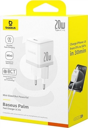 МЗП Baseus Palm Fast Charger 20W Moon White (P10111602213-00) (шт)