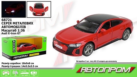 Машина мет. АВТОПРОМ арт. 68721 (48шт/2) 1:36 "Audi E-tron GT", батар, світ., звук, відкр.двері, кор (шт)