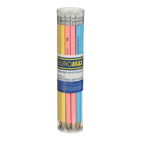 Олівець графітовий PASTEL HB, асорті, з гумкою, туба - 20 шт. BM.8526-20 (20/240/1440) (шт)