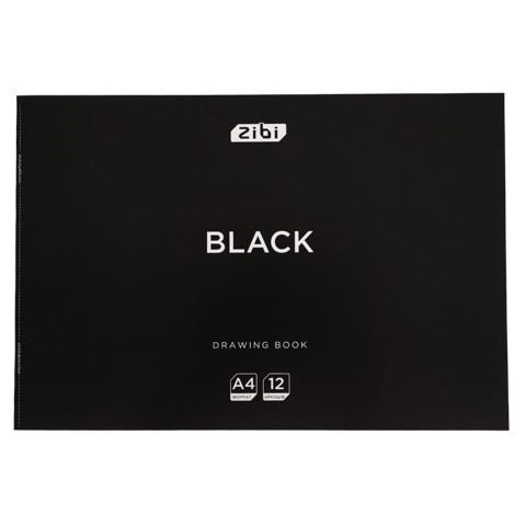 Альбом для малювання BLACK, А4, 12 арк., 120 г/м2, на скобі, чорний, KIDS Line ZB.1421-01 (1/10) (шт)