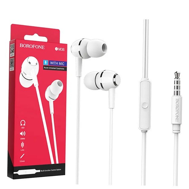 Навушники  вакумні Borofone BM36 Acura Universal earphones with mic White (шт)