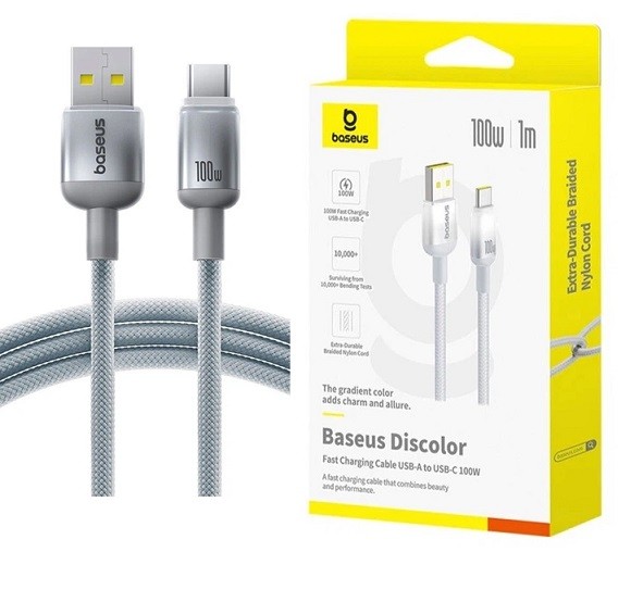 Кабель Baseus Discolor Fast Charging Cable USB-A to USB-C 100W 1m Silver (E0420802) (шт)
