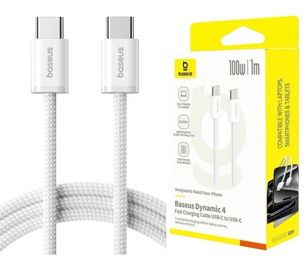 Кабель Baseus Dynamic 4 Fast Charging Data Cable Type-C на Type-C 100W 1m Moon White (P10381400211-0 (шт)