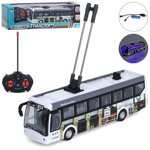 Тролейбус M 6396 (18шт) р/к, акум, 21см, світло, гумові колеса, USB зарядне, в кор-ці, 31,5-9,5-7,5с (шт)