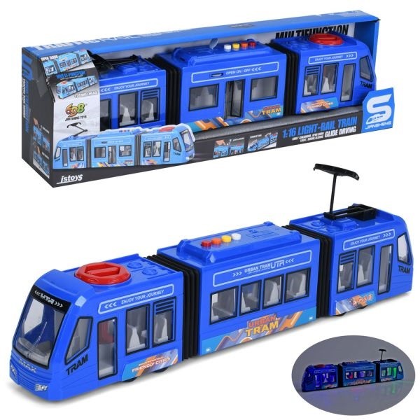 Трамвай JS164B (12шт) інерц, 40см, 1:16, звук, світло, відчиняються двері, на бат(табл), в кор-ці, 4 (шт)