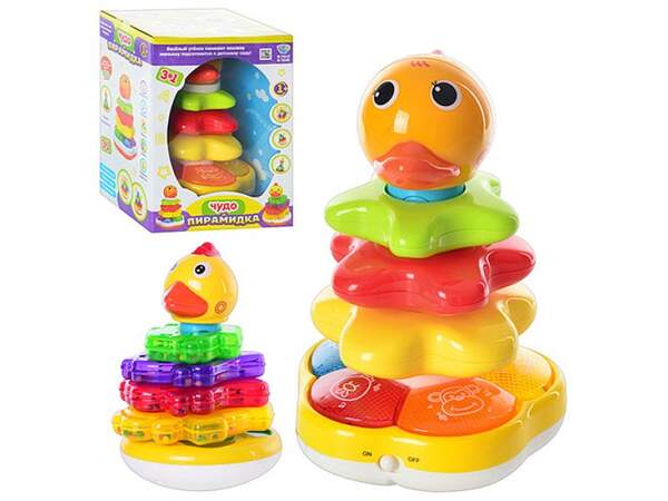 Гра 7015-7040 UA (24шт) пірамід 25см, навч (колір, тварин) неваляш, брязкальце, зв-укр, св, 2в, бат. (шт.)