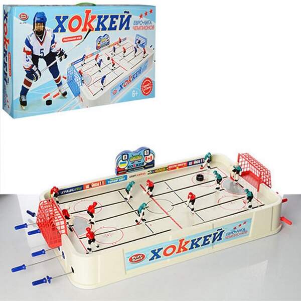 JT Хокей 0704 (6шт) на штангах, розмір поля 69-40см, фігурки 14шт, шайби 2шт, у кор-ці, 87-43,5-11,5 (шт.)