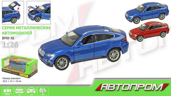 Машина мет. АВТОПРОМ арт. 68250A (12шт/2), 1:24 "BMW X6", 2 кольор.,батар.,світ., звук, відкр.двері, (шт.)