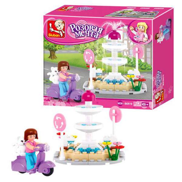 Конструктор SLUBAN M38-B0519 (90шт) фонтан, моторолер, фігурка, кошеня, 79 дет,в кор-ці,16,5-14-4,5с (шт.)