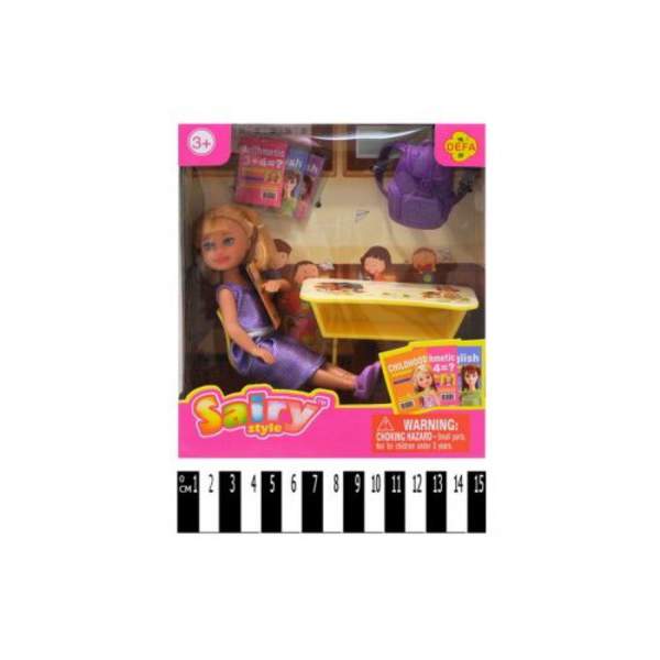 Лялька DEFA 8298 (24шт) 13см, парта, рюкзак, стілець, 3 види, в кор-ці, 15-16,5-6см (шт.)