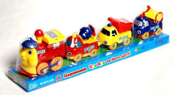 Паровоз M 0374 U/R (144шт) будтехніка 3шт, 2 кольори, на бат-ці, в слюді, 34-9-6см (шт.)