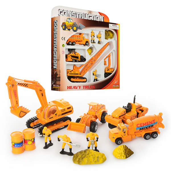 HU Набір машинок PT 2021 (48шт) метал, будтехніка, 2 види, кран, робітники, в кор-ці, 28-26-6см (шт.)