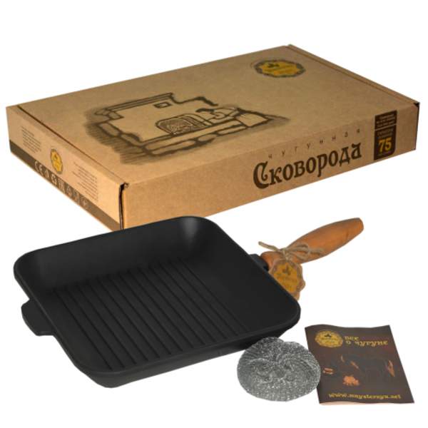 Т307Ук Сковорода чавунна лита 28*28*4см квадратна (гриль) (шт.)