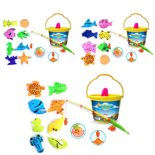 Рибалка 100-I-J-K (96шт) вудка з магнітом, морські жителі 8шт, відро, мікс видів, в сітці, 16-16-16с (шт.)