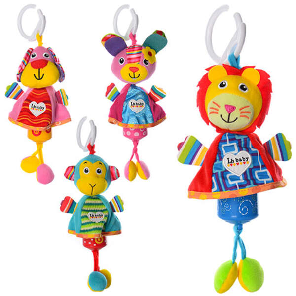 Підвіска на коляску E12599 (100шт) плюш, шурхіт, брязкальце, 4 види, в кульку, 16-6,5-5см (шт.)