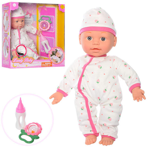 Пупс DEFA 5074 (8шт) м'яконабивний 34см, пляшечка, брязкальце, звук, на бат-ці (таб), кор, 29-33-14, (шт.)