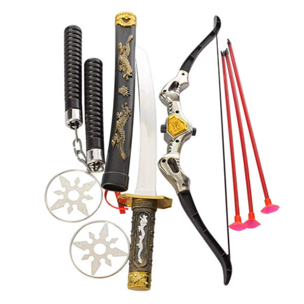 Набір ніндзя 8610 (60шт) Лук, стріли присоски 3шт, меч, нунчаки, сюрікен 2шт, в кульку,15-50-5см (шт.)