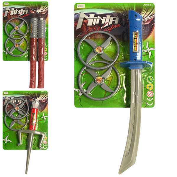 Набір ніндзя 6631-32-33 (72шт) сюрікен2шт, 3 види (нунчаки,меч,сай, на листі,21,5-47-6см (шт.)